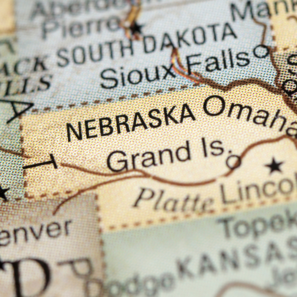 Map highlighting Nebraska with a focus on Omaha